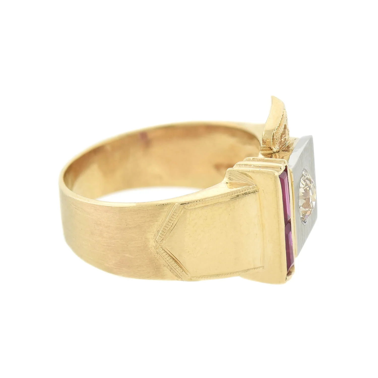 Retro 14kt Ruby + Diamond Buckle Ring - Image 3