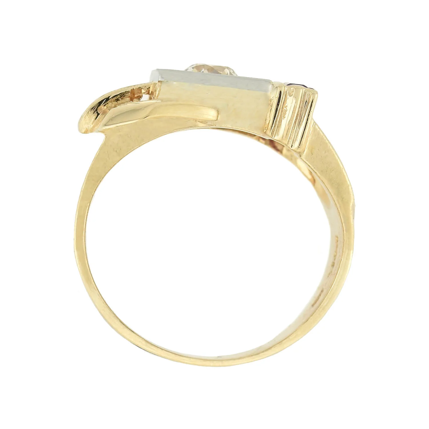 Retro 14kt Ruby + Diamond Buckle Ring - Image 4