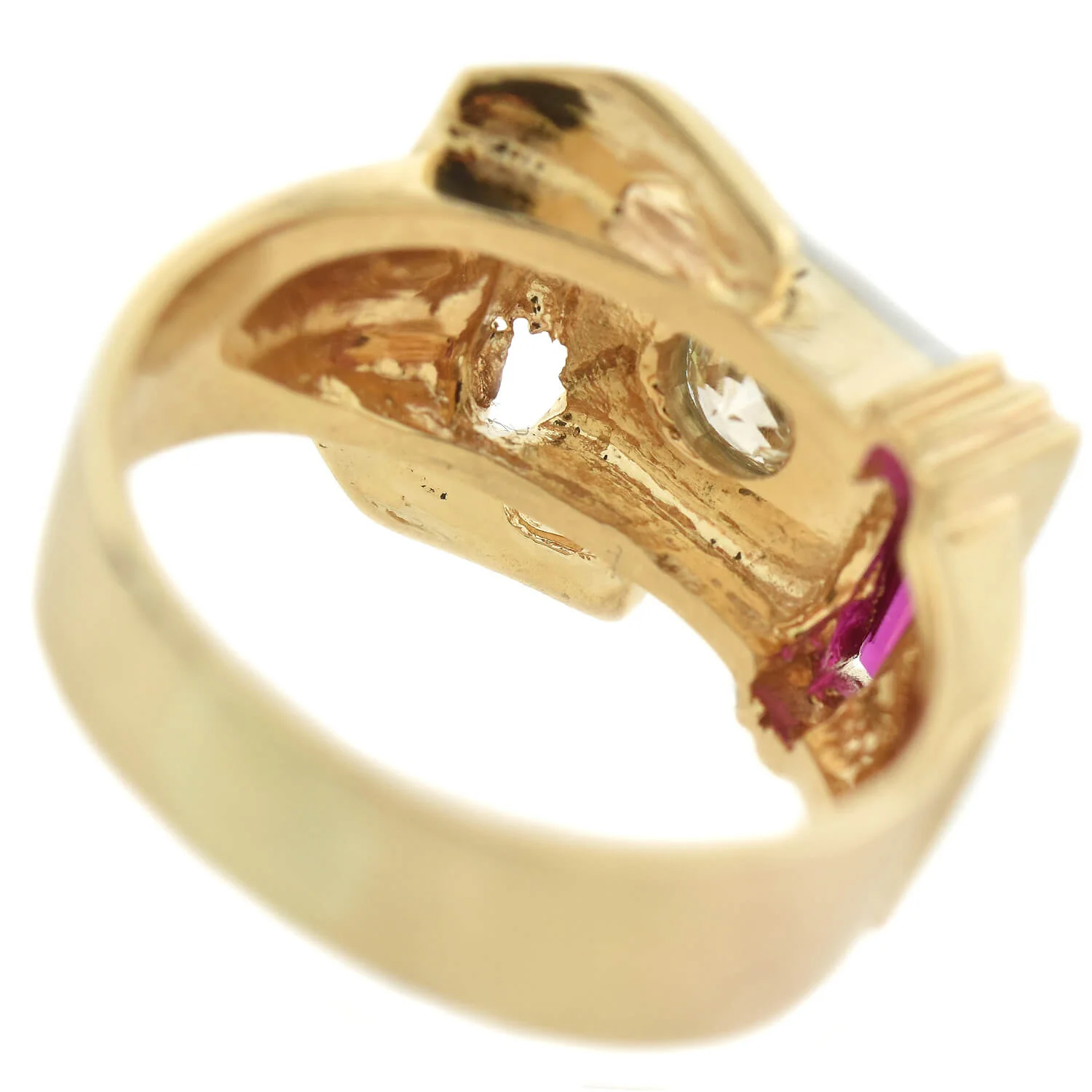 Retro 14kt Ruby + Diamond Buckle Ring - Image 5