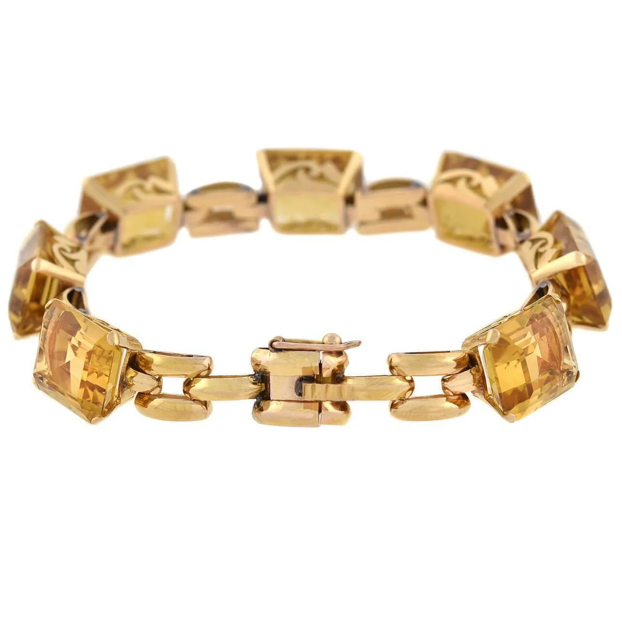 Retro 14kt Yellow Gold Citrine Link Bracelet - Image 2