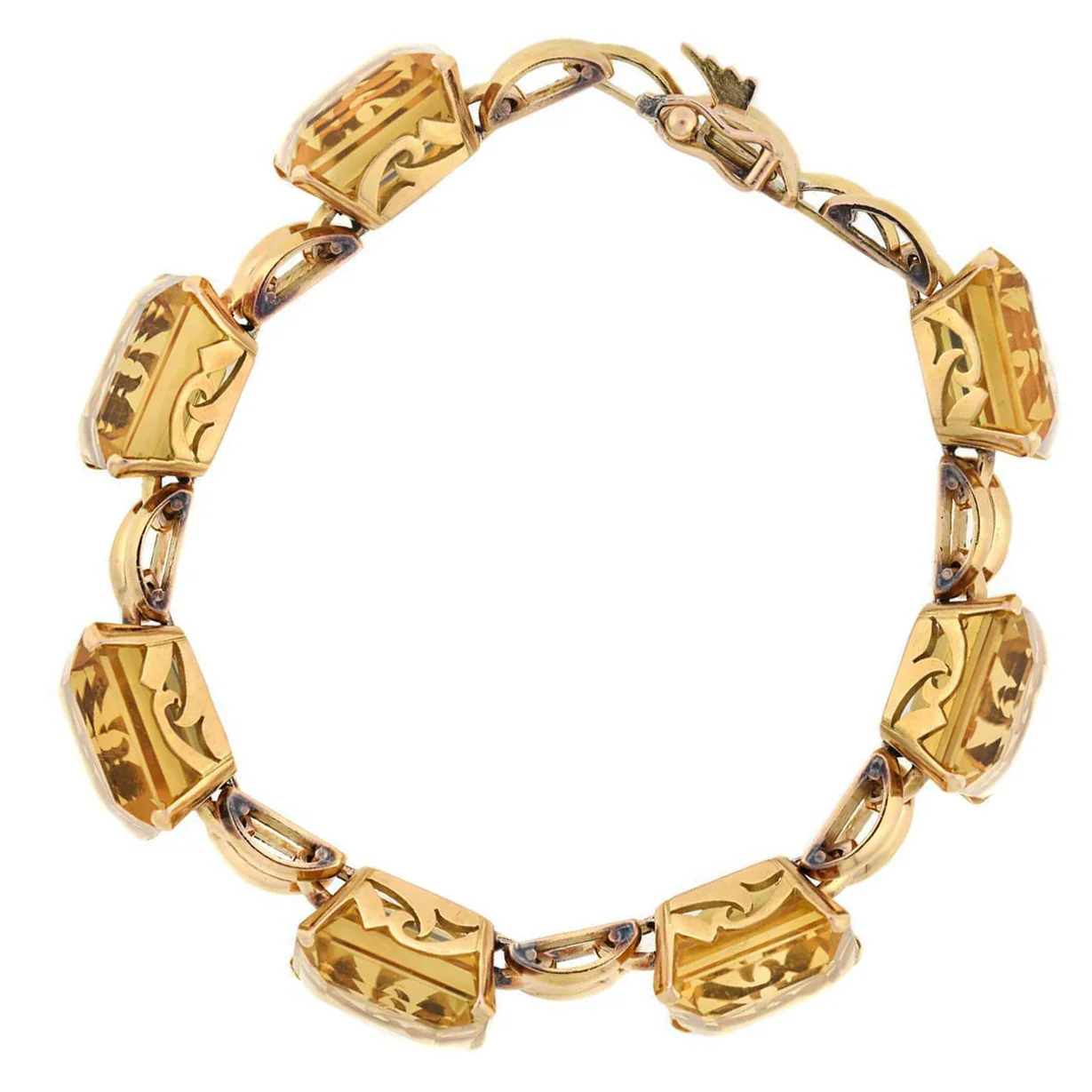 Retro 14kt Yellow Gold Citrine Link Bracelet - Image 3