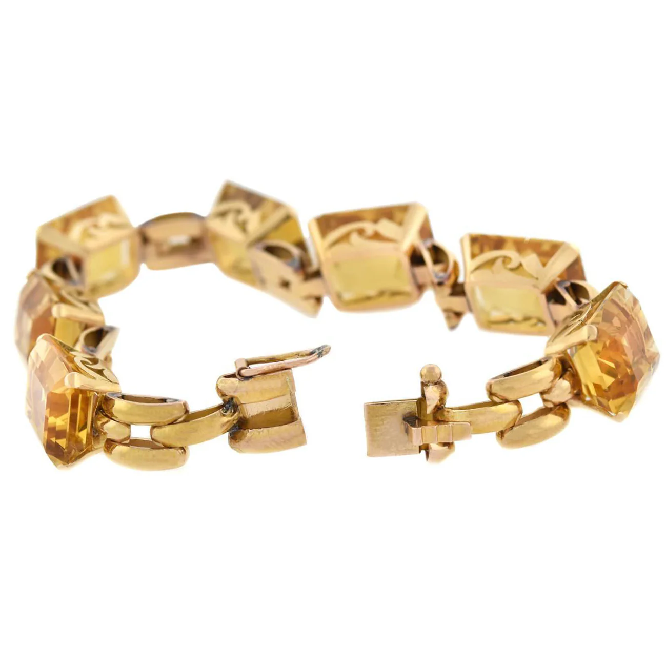 Retro 14kt Yellow Gold Citrine Link Bracelet - Image 5