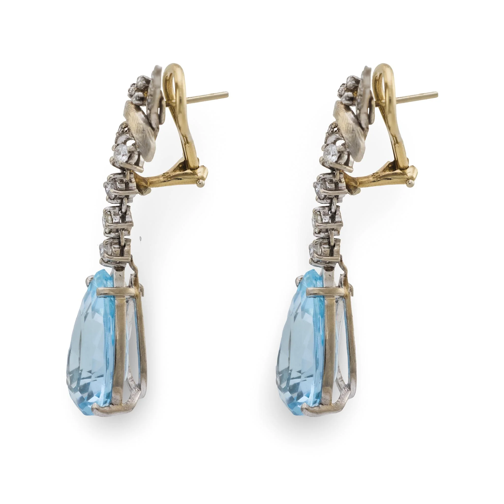Retro 18k Aqua & Diamond Drop Earrings - Image 2