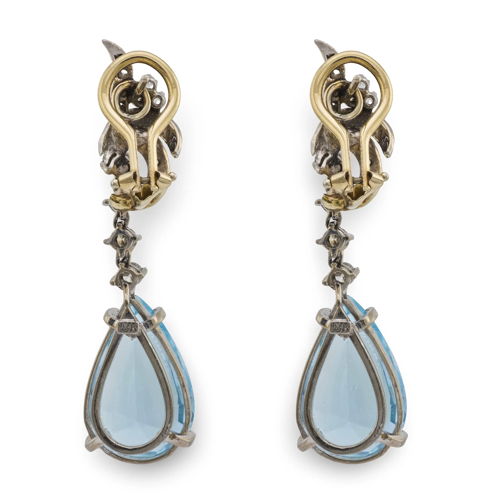 Retro 18k Aqua & Diamond Drop Earrings - Image 3