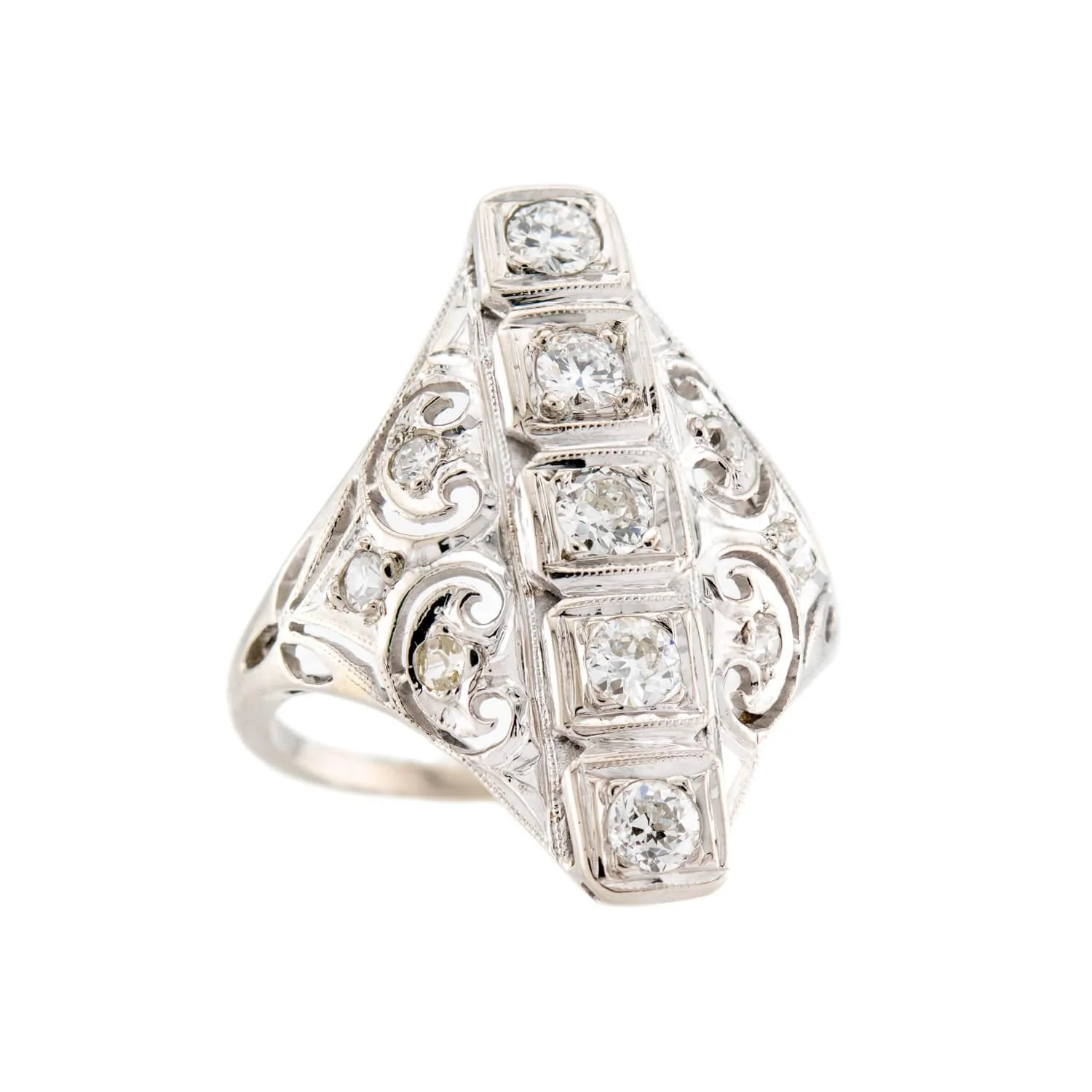 Retro 18k Diamond Navette Ring - Image 2