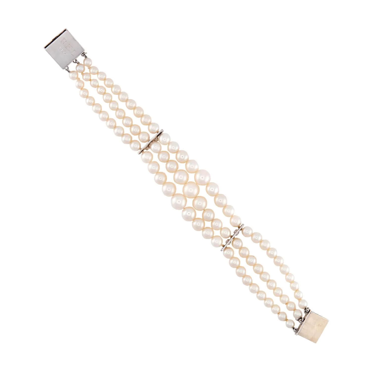 Retro 18k Pearl and Diamond Multi-Strand Bracelet - Image 4