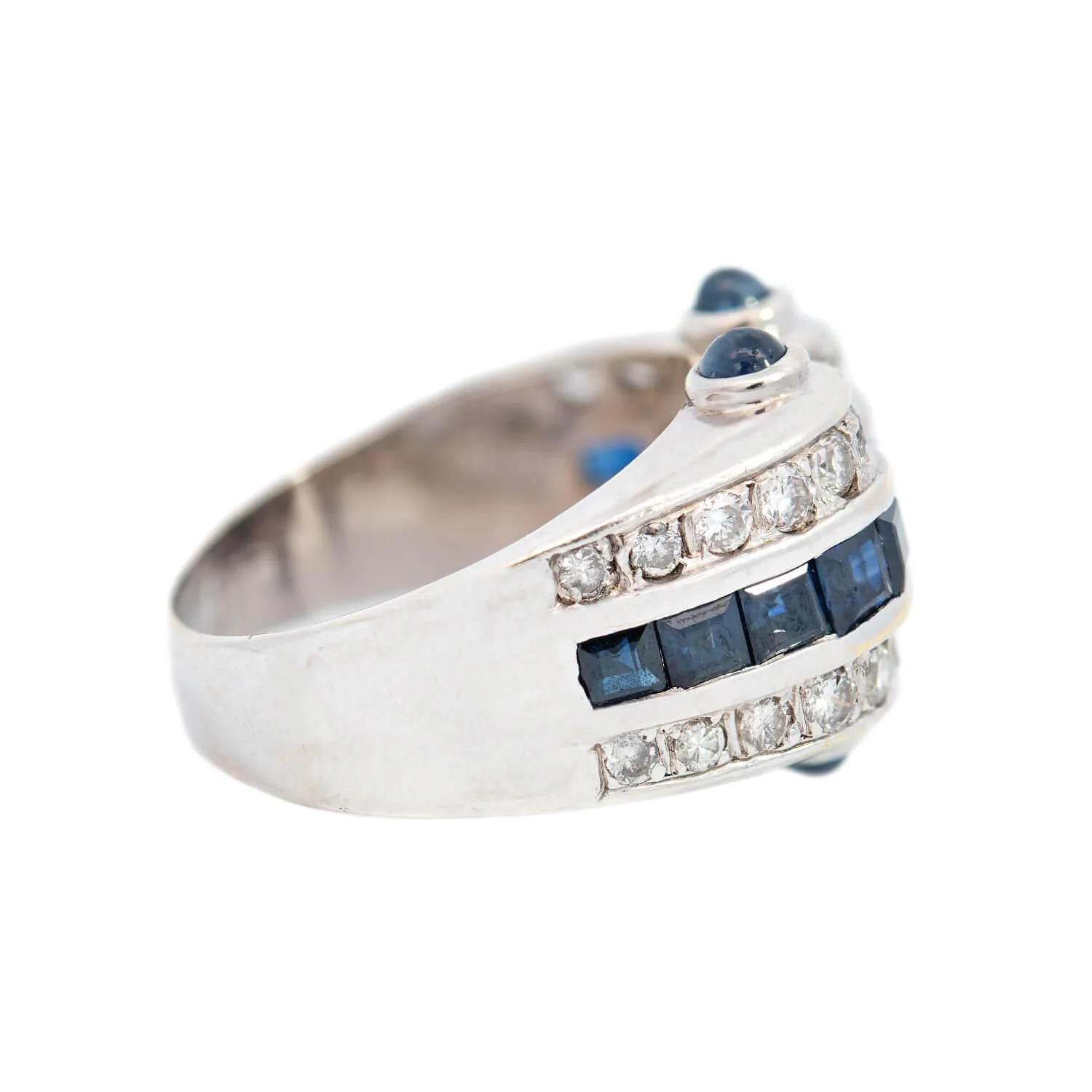 Retro 18k White Gold Diamond and Sapphire Statement Ring - Image 3