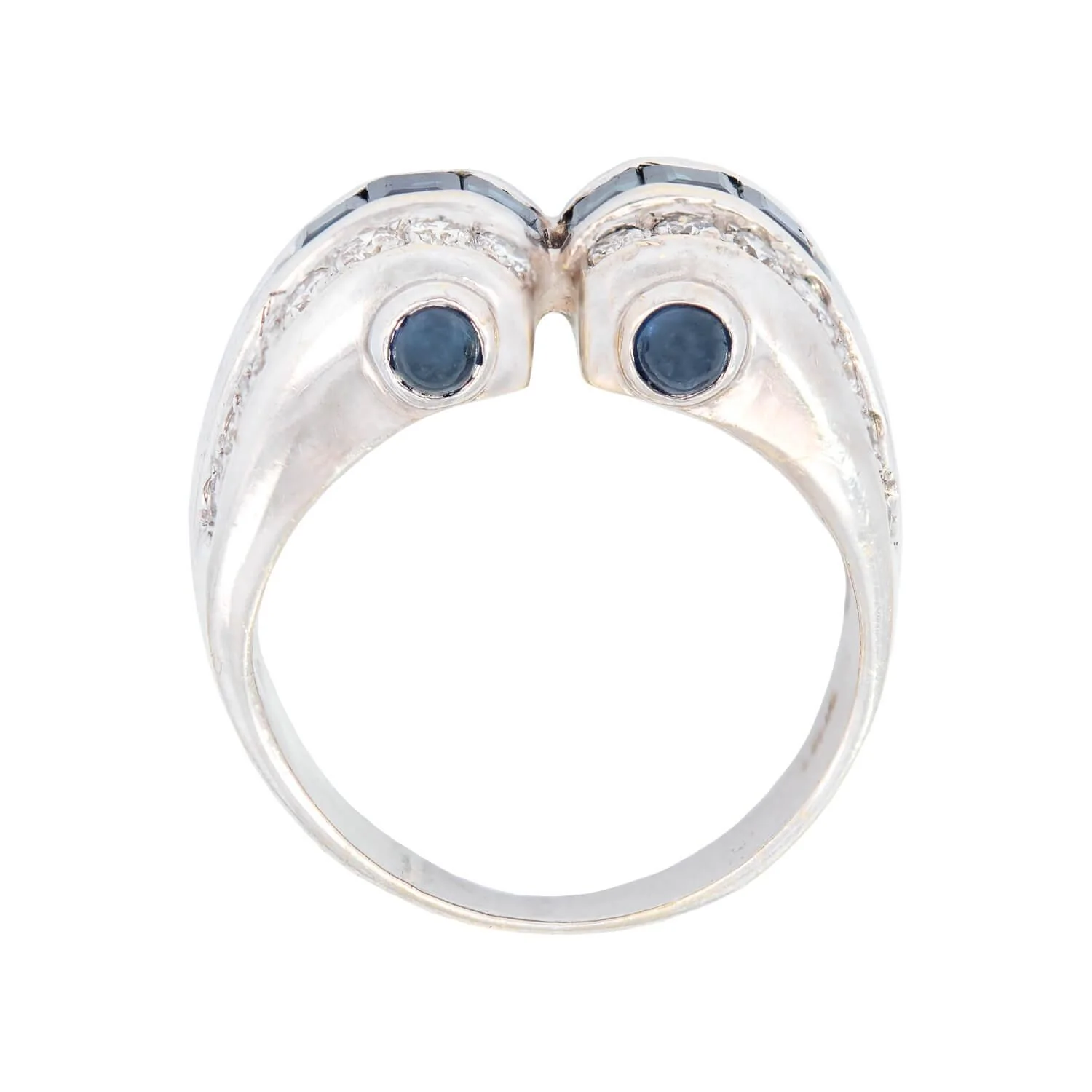 Retro 18k White Gold Diamond and Sapphire Statement Ring - Image 4