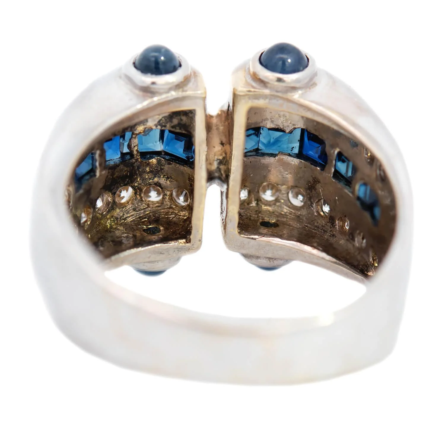 Retro 18k White Gold Diamond and Sapphire Statement Ring - Image 5
