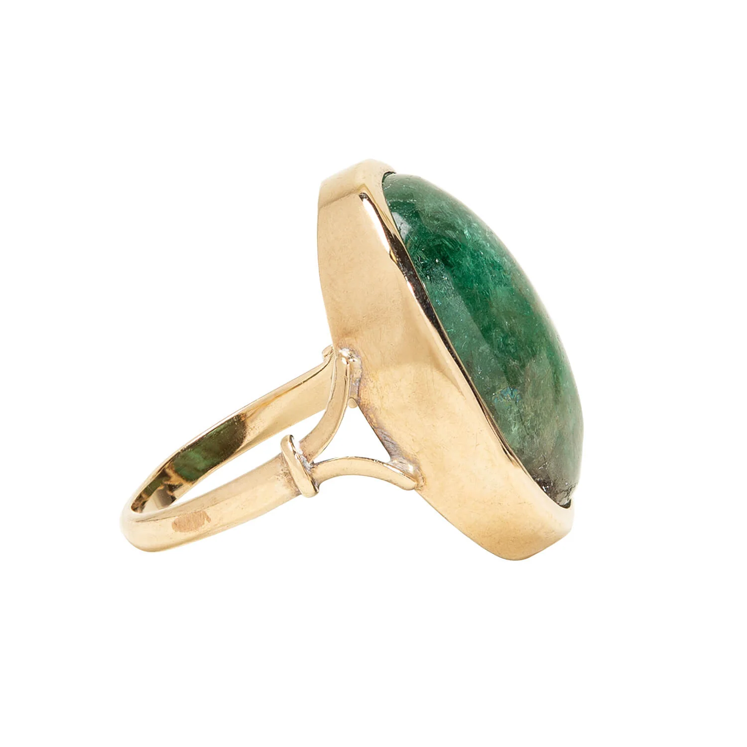 Retro 18K Yellow Emerald Cabochon ring 12+ctw - Image 2