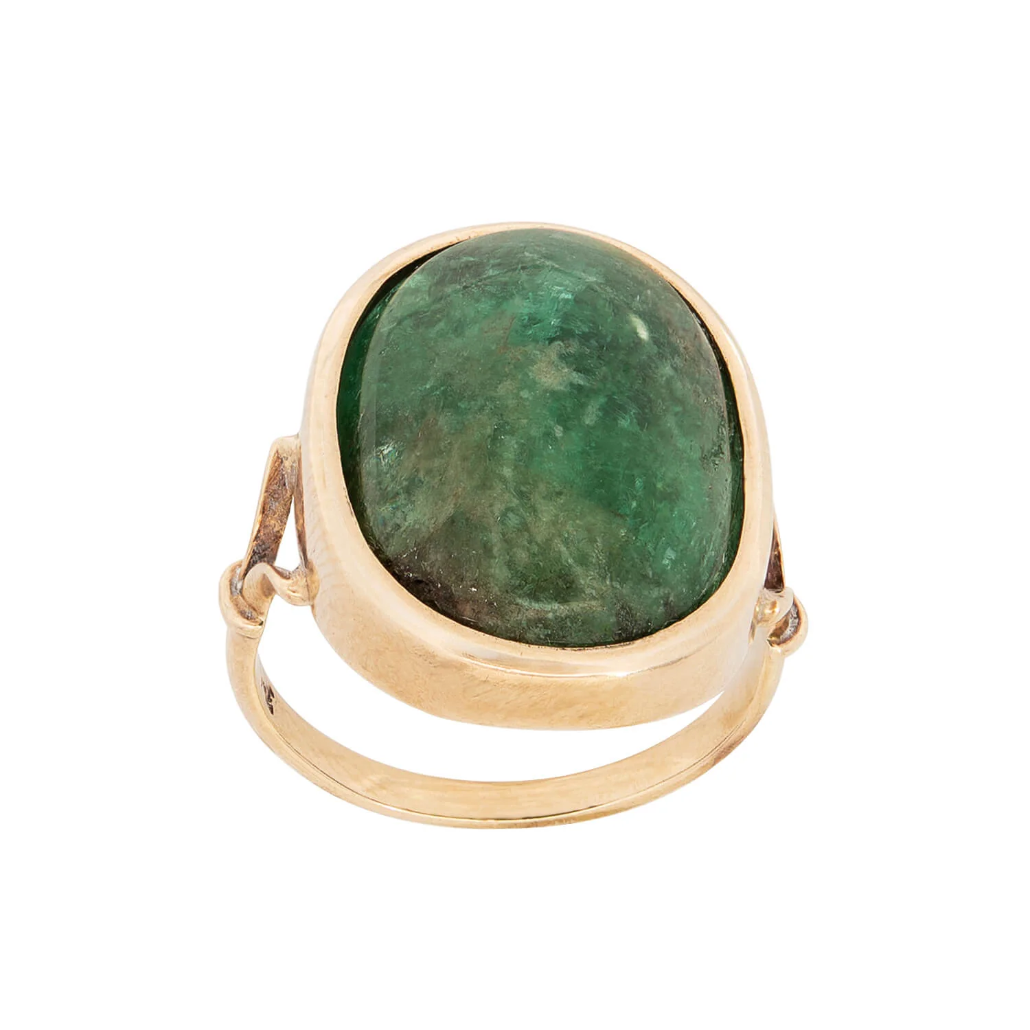 Retro 18K Yellow Emerald Cabochon ring 12+ctw - Image 4