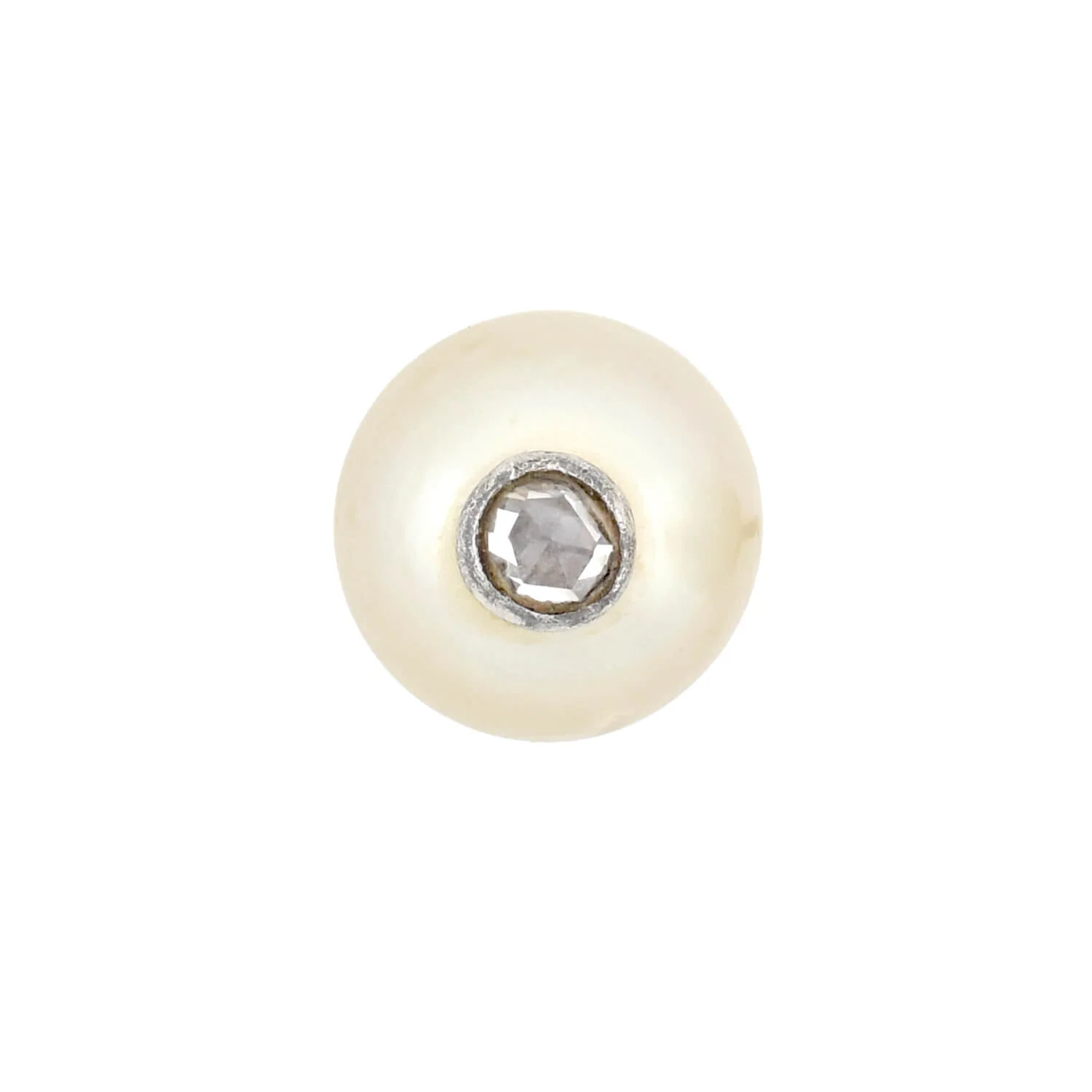 Retro 18kt/Sterling Pearl + Old  Rose Cut Diamond Stud Earrings - Image 3