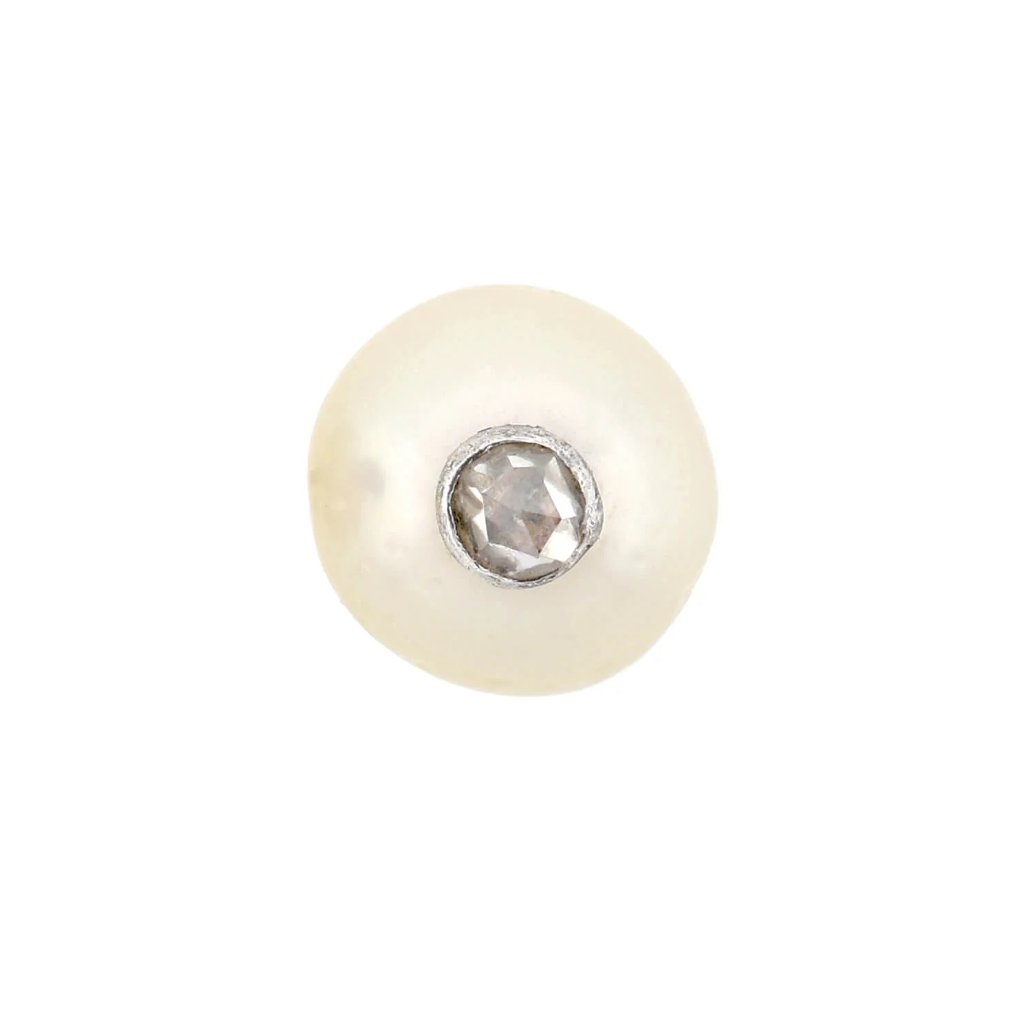 Retro 18kt/Sterling Pearl + Old  Rose Cut Diamond Stud Earrings - Image 4