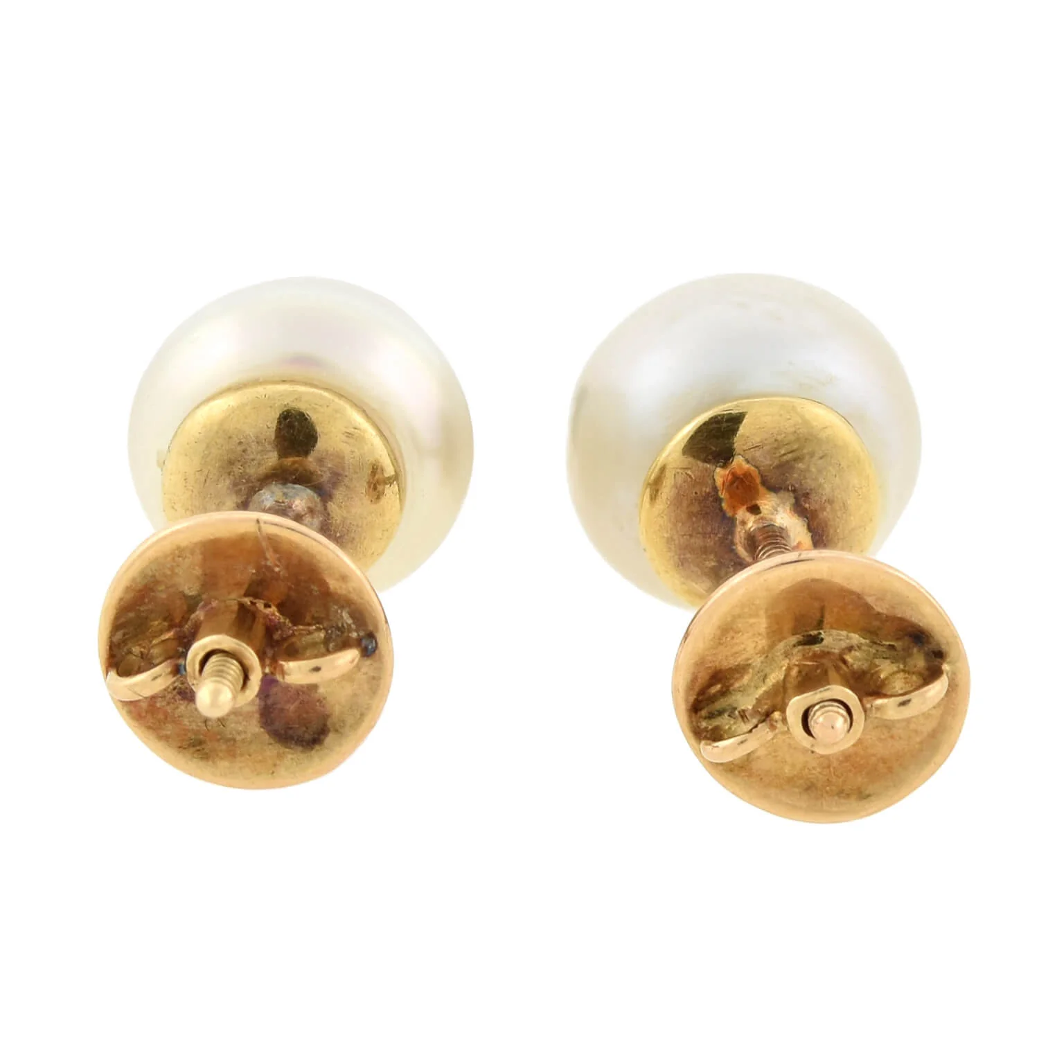 Retro 18kt/Sterling Pearl + Old  Rose Cut Diamond Stud Earrings - Image 7