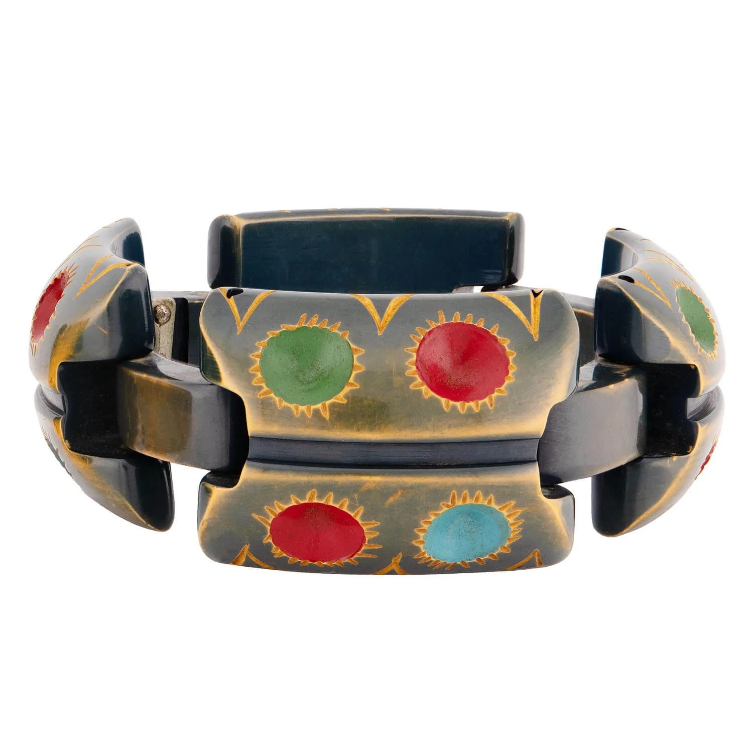 Retro Bakelite Carved Clamper and Link Bracelet Set - Image 2