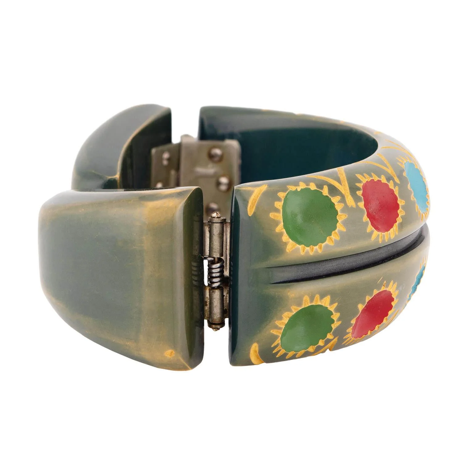 Retro Bakelite Carved Clamper and Link Bracelet Set - Image 8