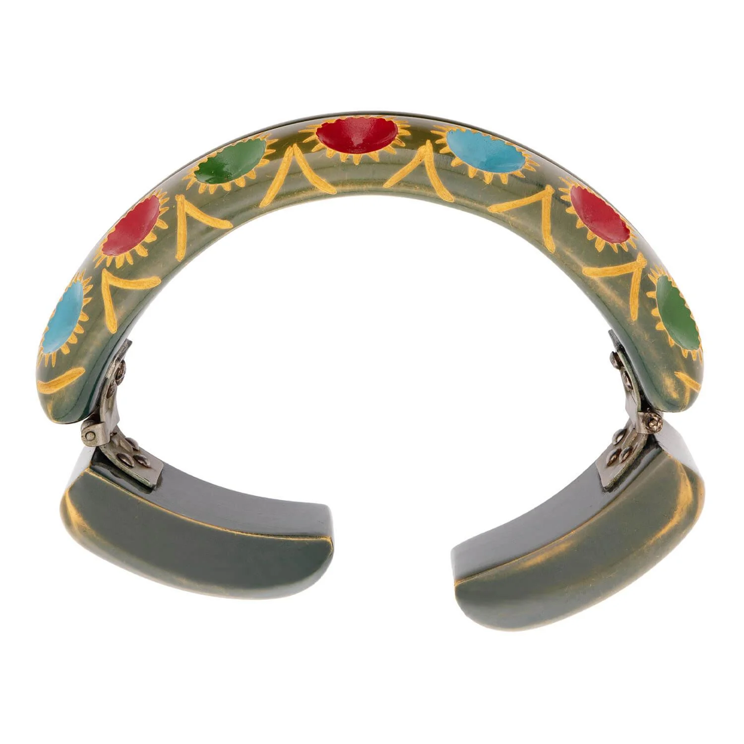 Retro Bakelite Carved Clamper and Link Bracelet Set - Image 9