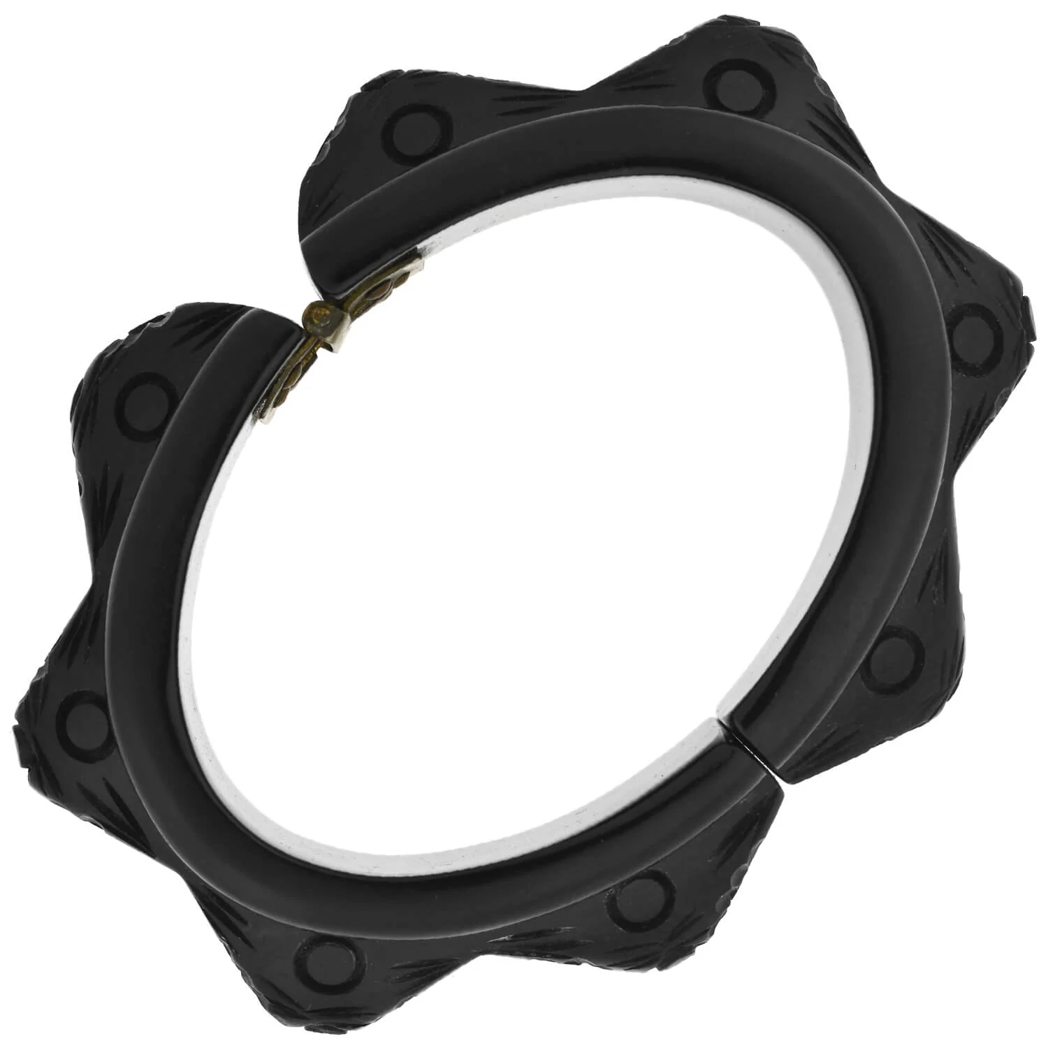 Retro Black Bakelite Carved Floral Clamper Bracelet - Image 4