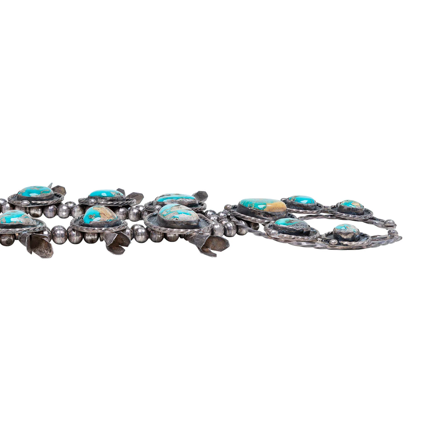Retro Coin Silver + Turquoise Squash Blossom Necklace - Image 3