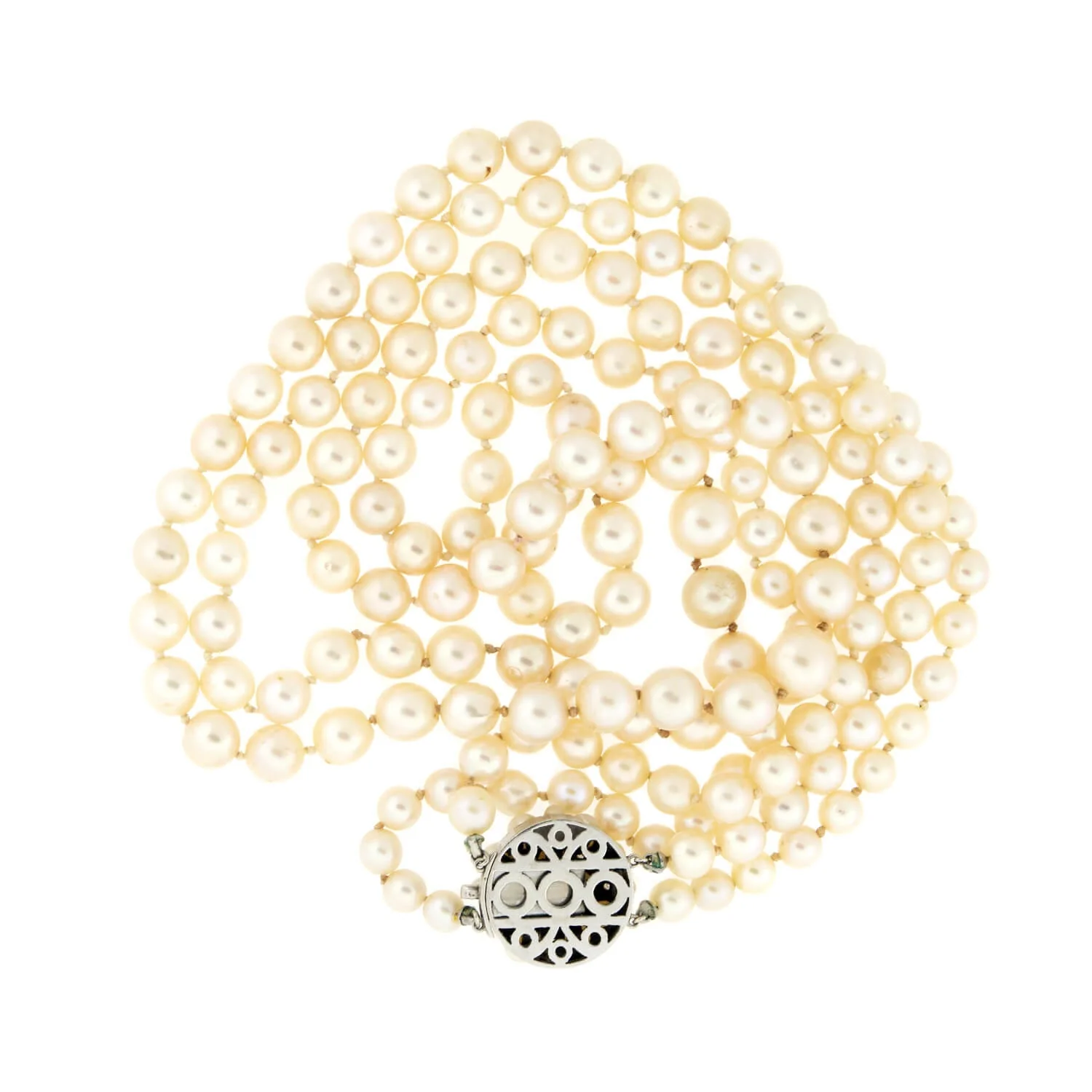 Retro Double Strand Pearl Necklace & 14k Diamond Clasp - Image 4