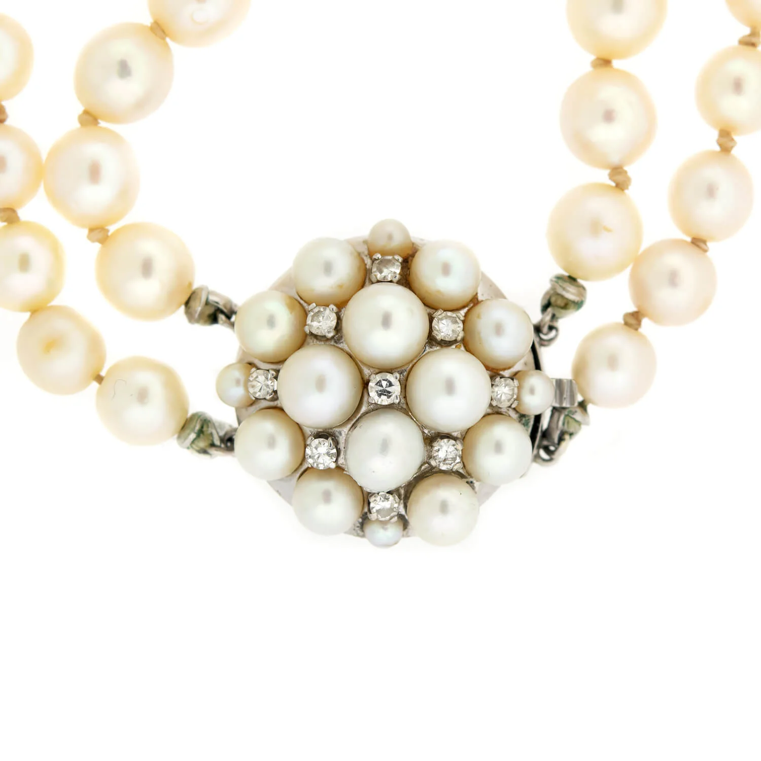 Retro Double Strand Pearl Necklace & 14k Diamond Clasp - Image 5