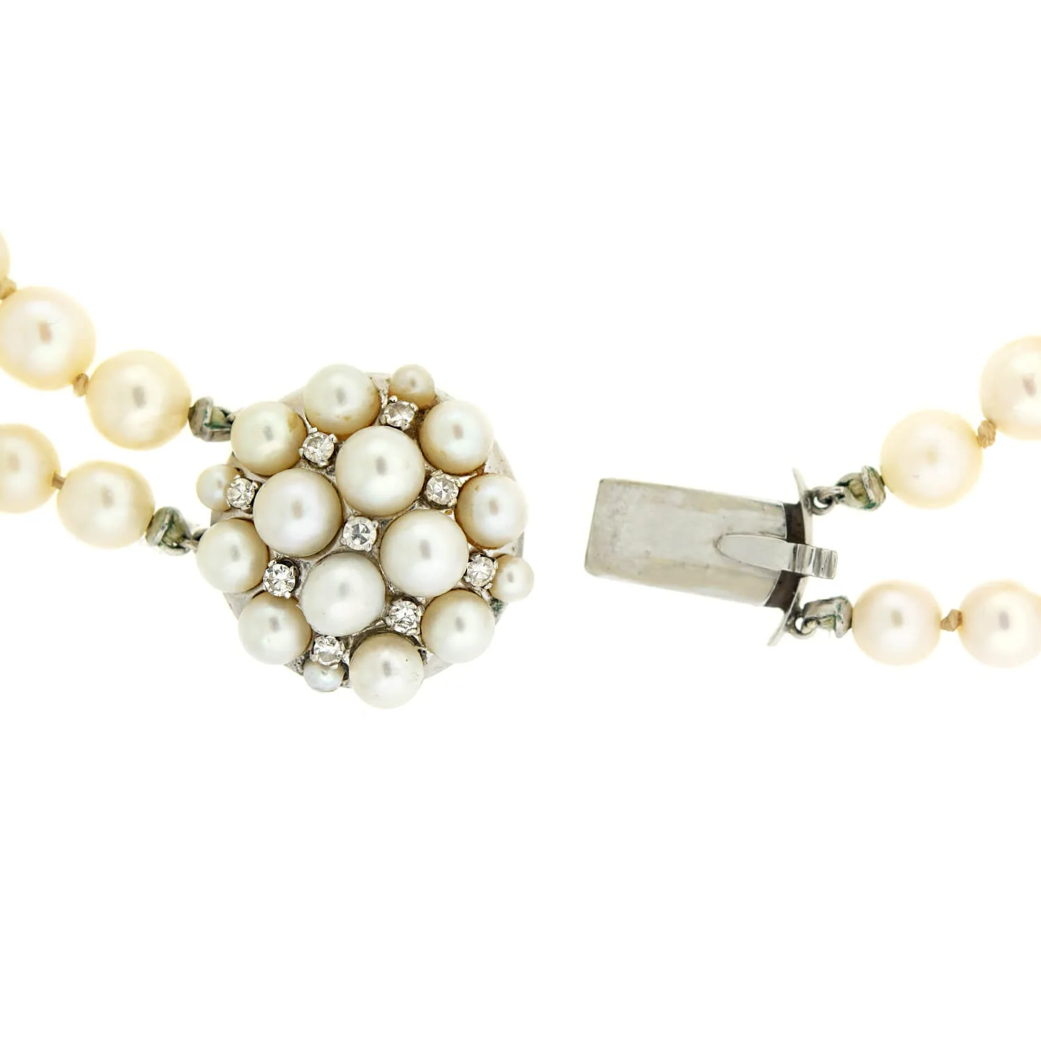 Retro Double Strand Pearl Necklace & 14k Diamond Clasp - Image 6