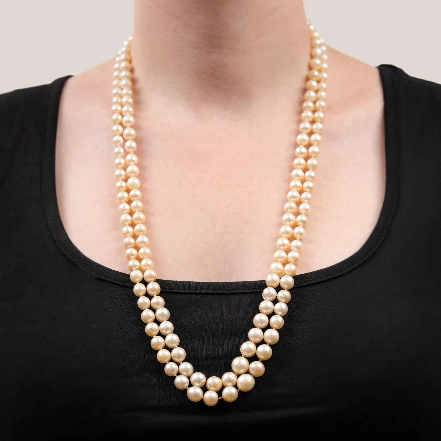 Retro Double Strand Pearl Necklace & 14k Diamond Clasp - Image 7