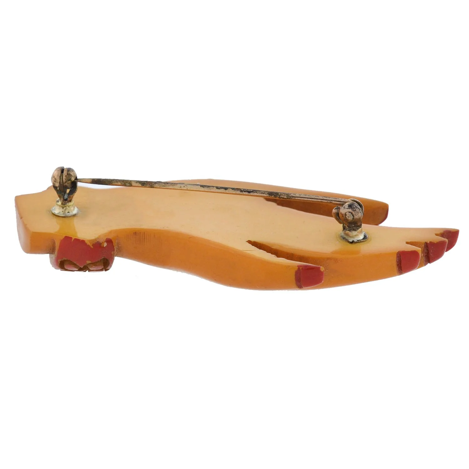Retro Hand Carved + Painted Butterscotch Bakelite Hand Pin - Image 3