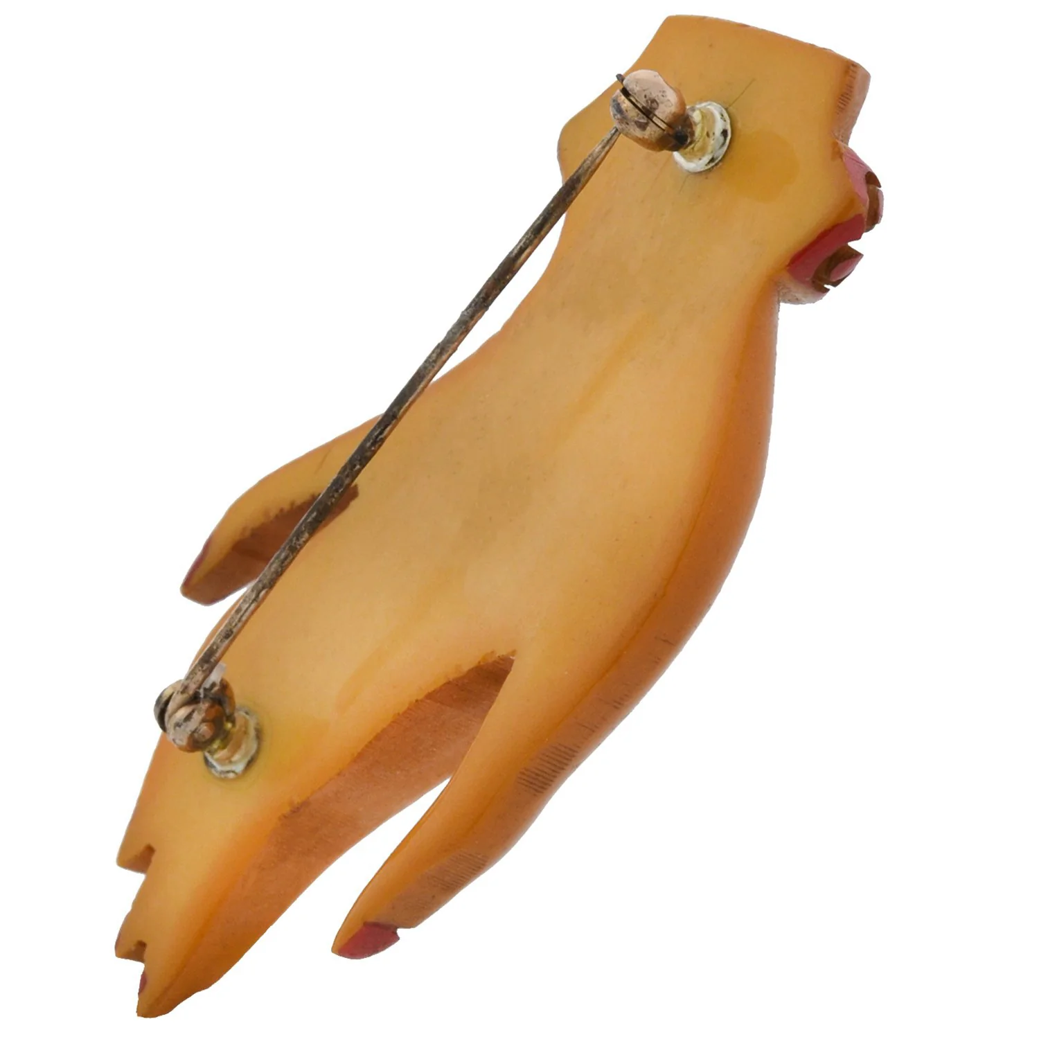 Retro Hand Carved + Painted Butterscotch Bakelite Hand Pin - Image 5