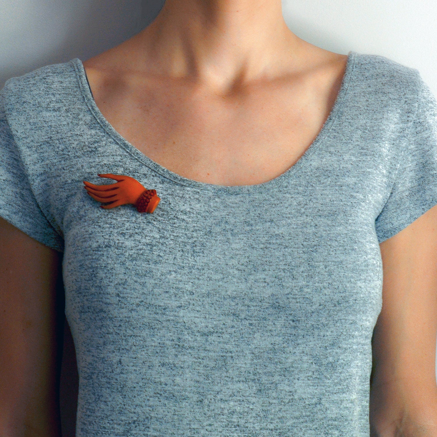 Retro Hand Carved + Painted Butterscotch Bakelite Hand Pin - Image 6