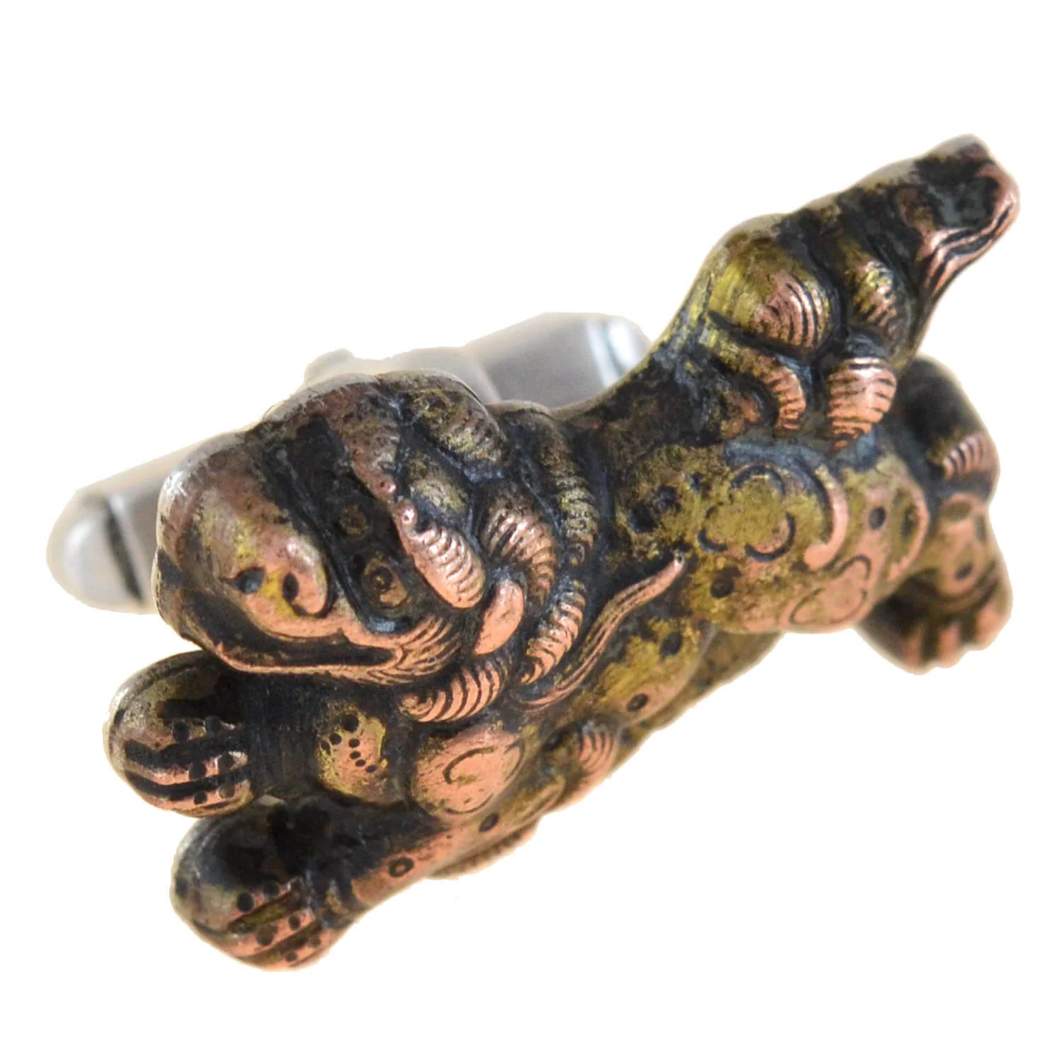 Retro Japanese Sterling Silver + Gold Overlay "Foo Dog" Cufflinks - Image 6