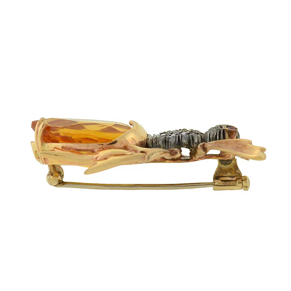 Retro Large 14kt Citrine Diamond & Ruby Bug Pin - Image 4