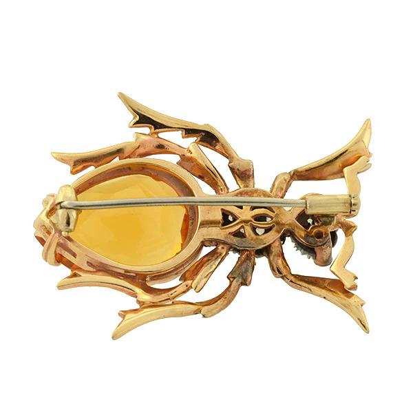 Retro Large 14kt Citrine Diamond & Ruby Bug Pin - Image 5
