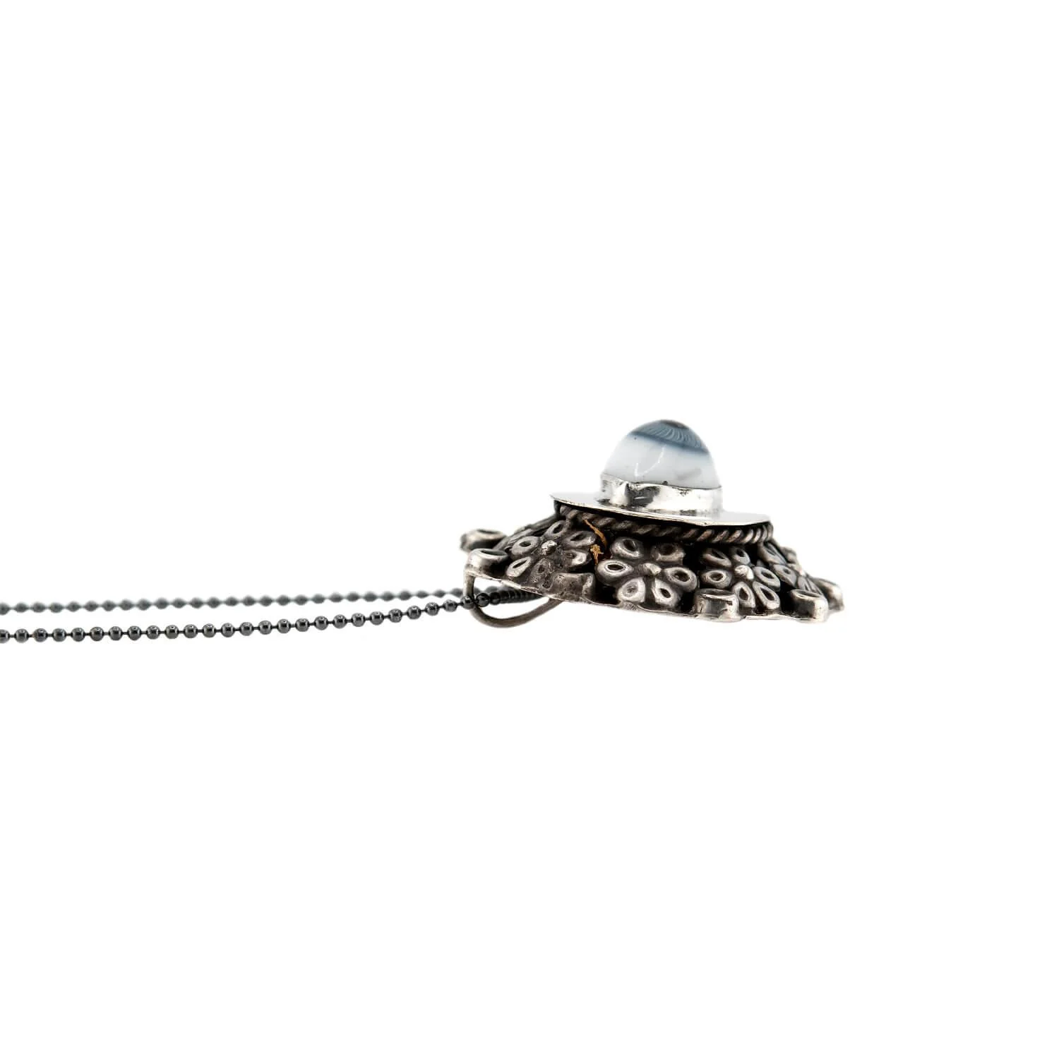 Retro Mexican Sterling Silver and Porcelain Evil Eye Pendant Necklace - Image 3