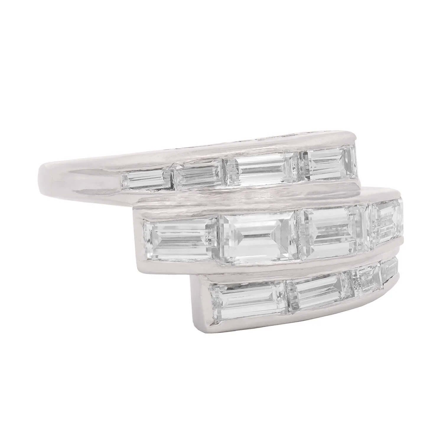 Retro Platinum and Baguette Diamond Bypass Ring - Image 2