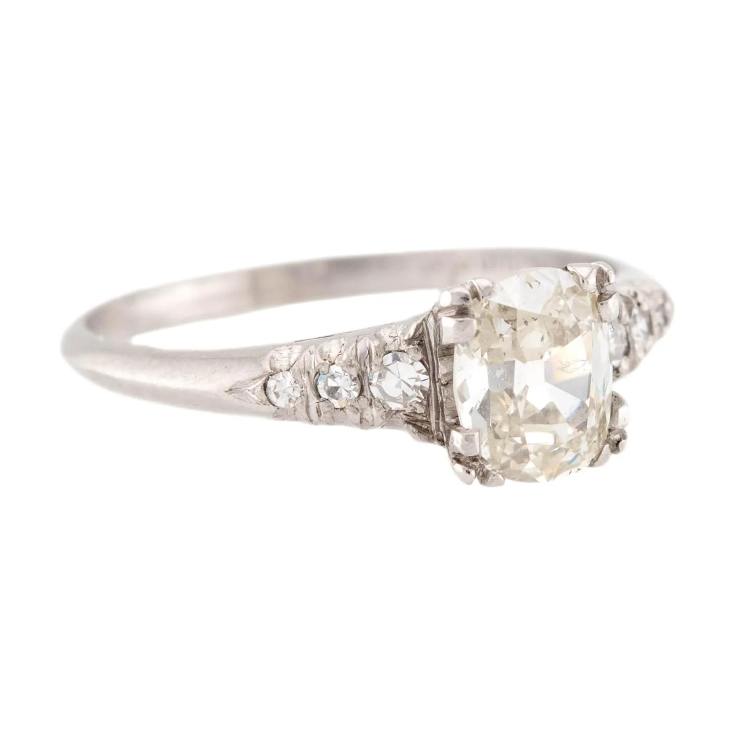 Retro Platinum Diamond Engagement RIng .90ct - Image 2