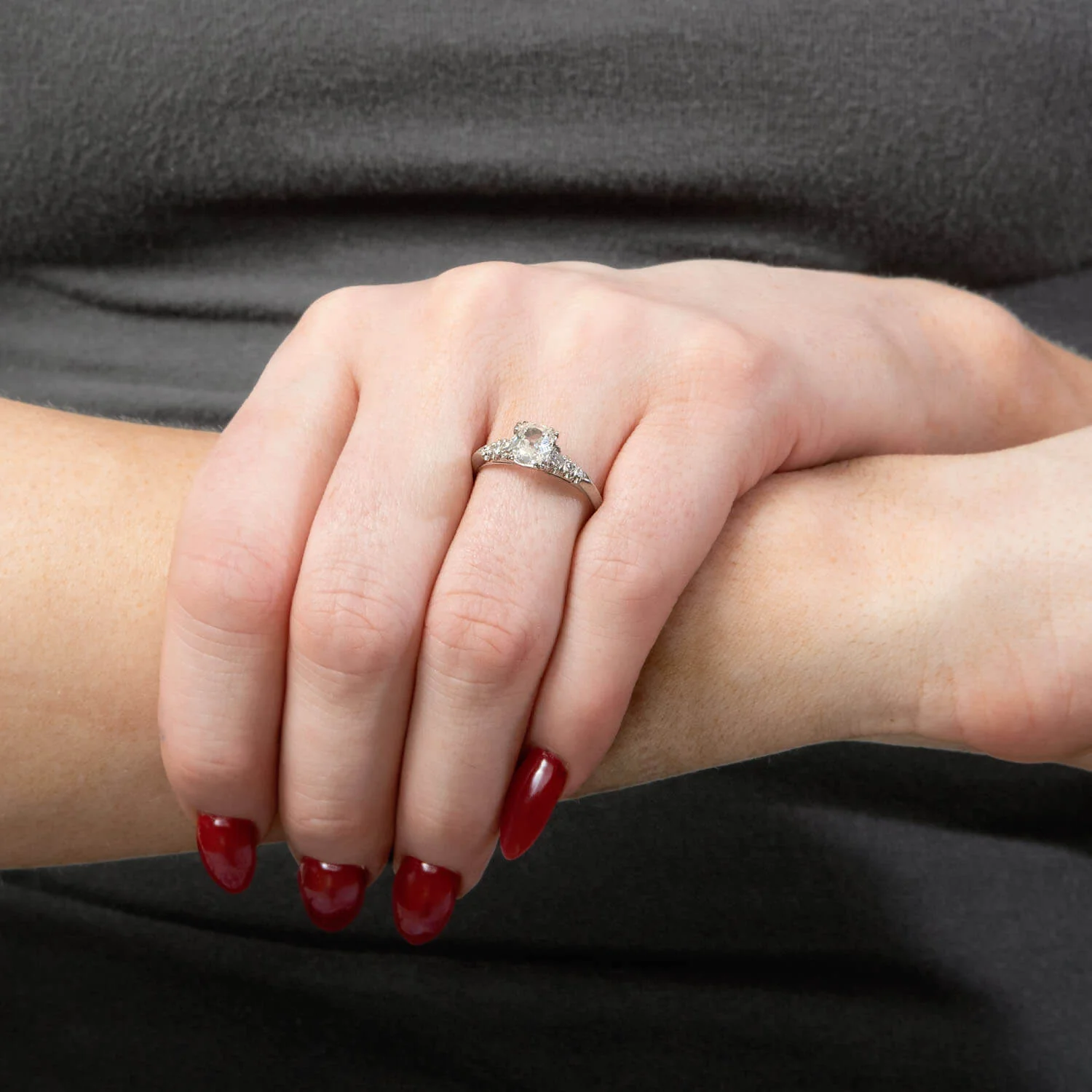 Retro Platinum Diamond Engagement RIng .90ct - Image 7
