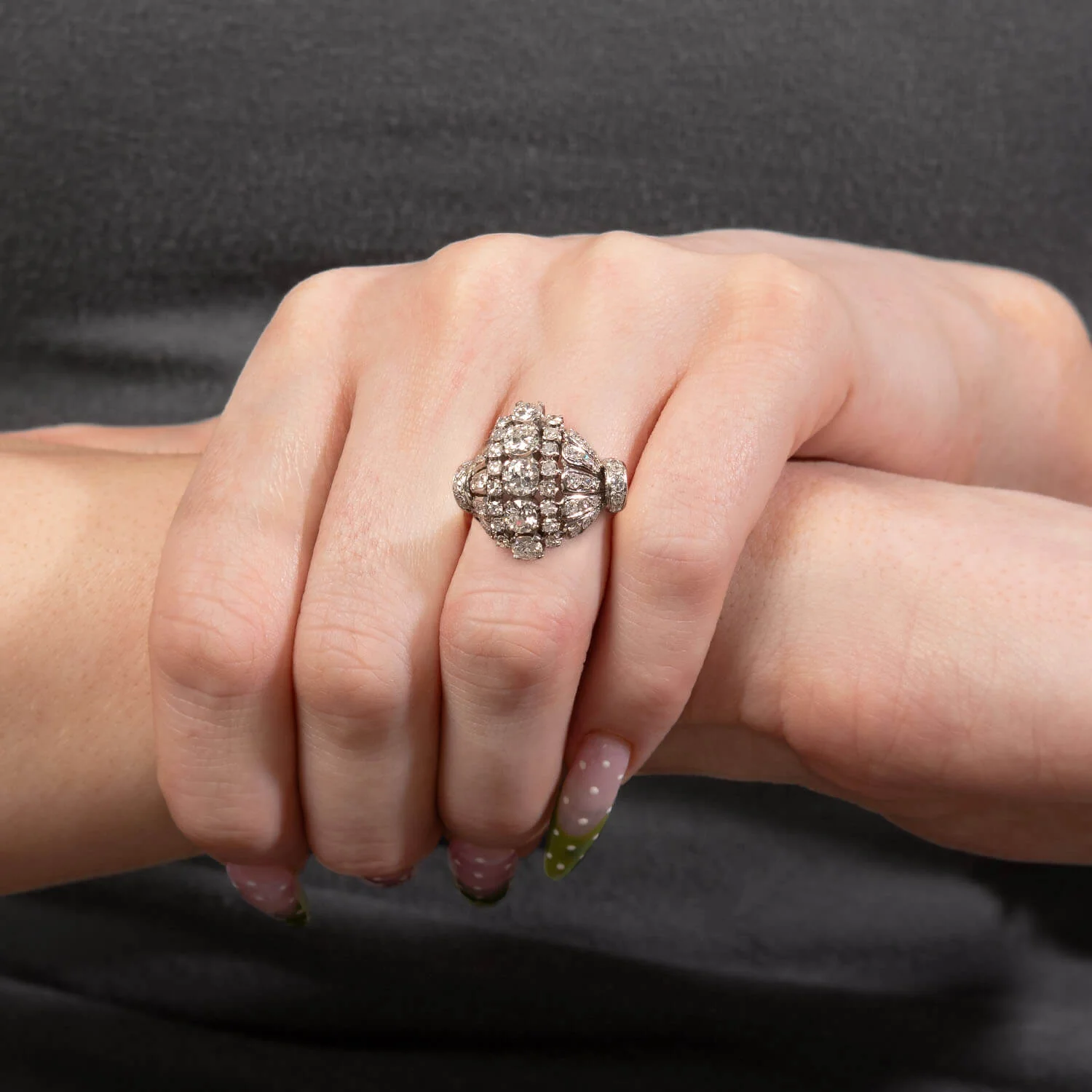 Retro Platinum 3ctw Diamond Statement Ring - Image 6