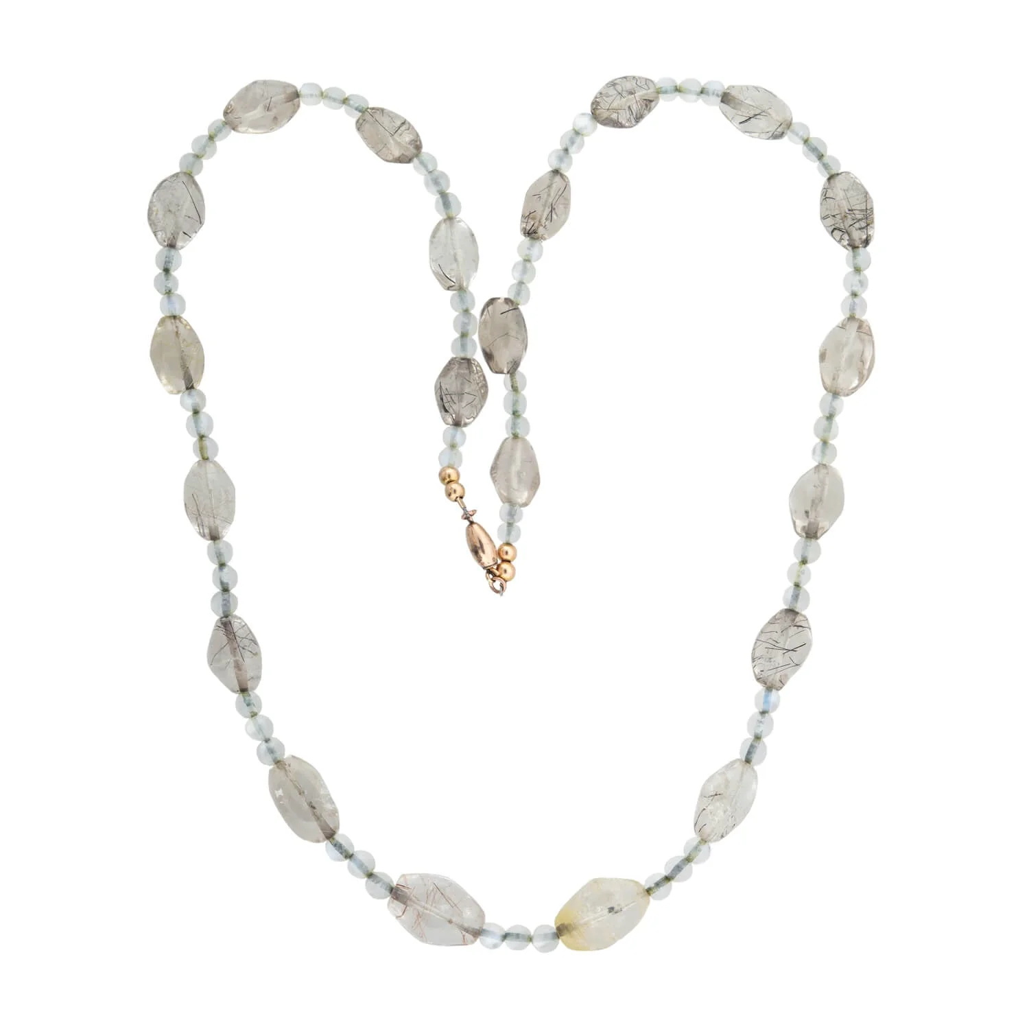 Retro Rainbow Moonstone Bead + Rutilated/Tourmalated Quartz Necklace with 14kt Clasp - Image 2
