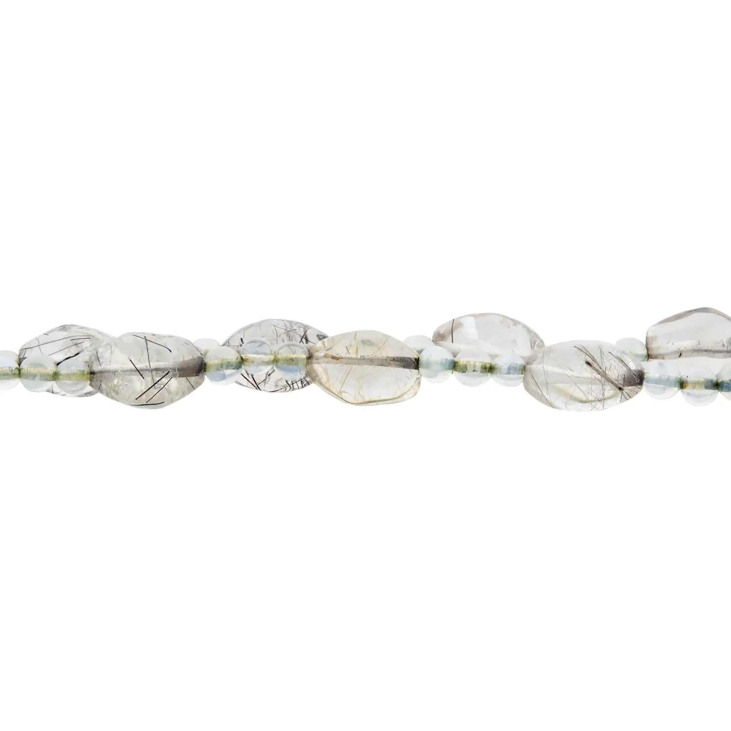 Retro Rainbow Moonstone Bead + Rutilated/Tourmalated Quartz Necklace with 14kt Clasp - Image 3