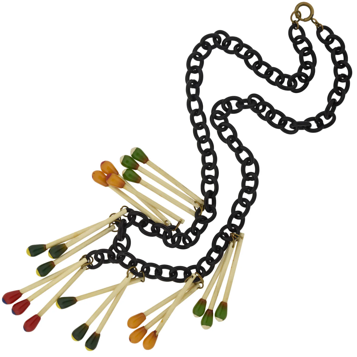 Retro Rare Brass Bakelite "Matchstick" Pendant Necklace 27.5" - Image 2