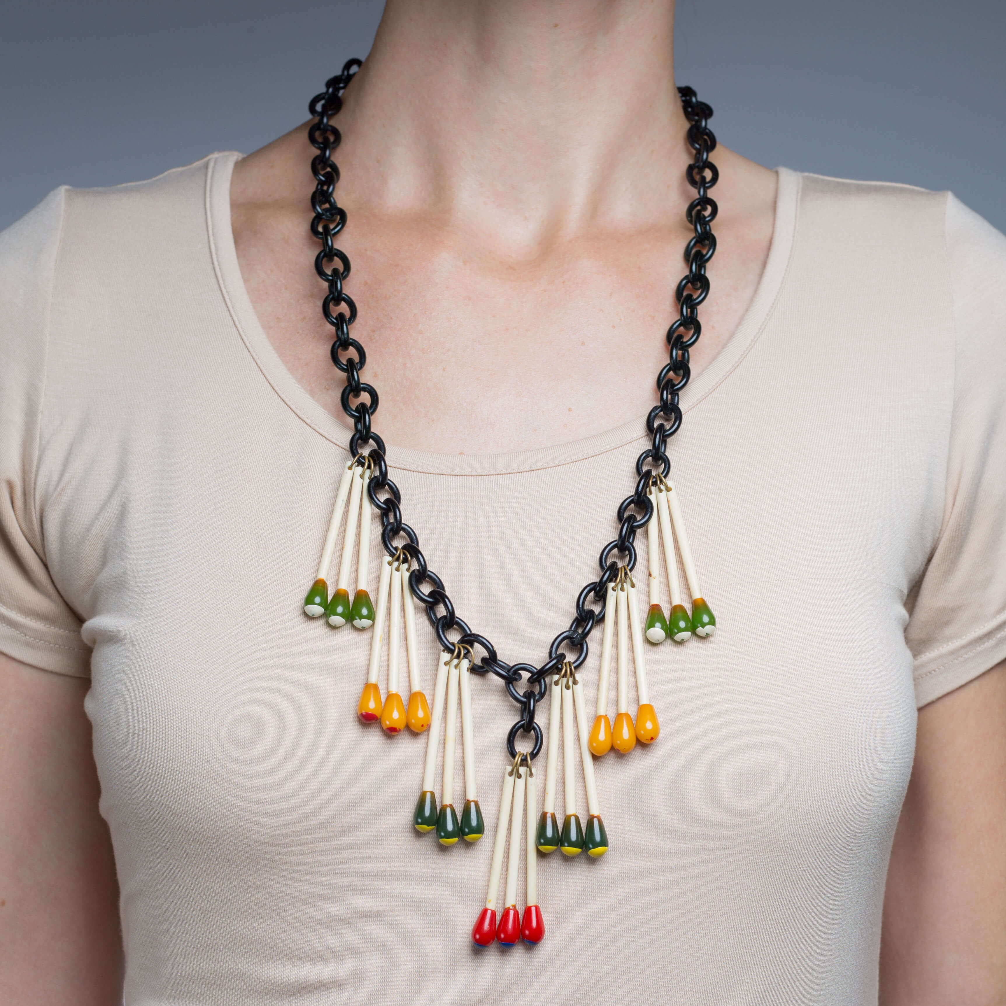 Retro Rare Brass Bakelite "Matchstick" Pendant Necklace 27.5" - Image 4