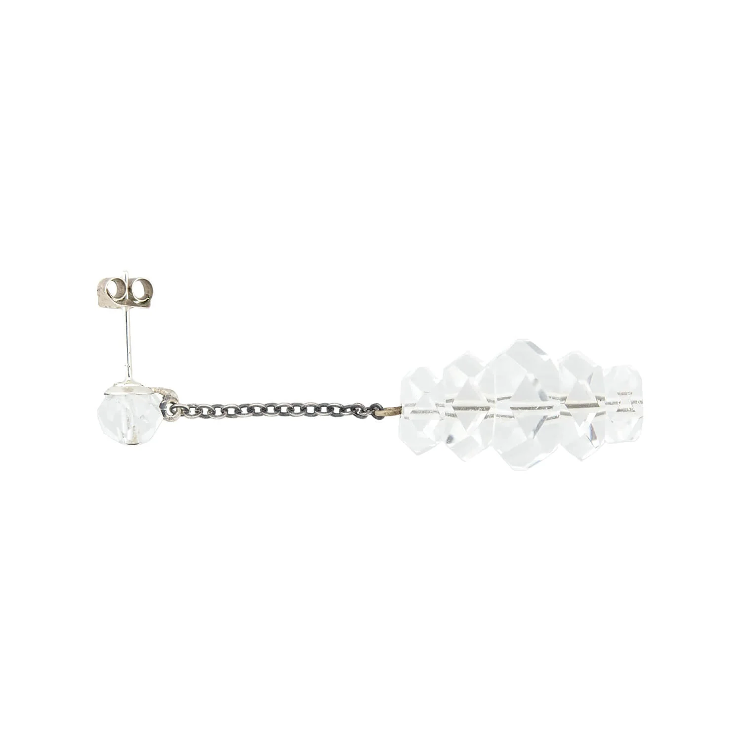 Retro Sterling + Rock Quartz Crystal Rondelle Dangle Earrings - Image 2