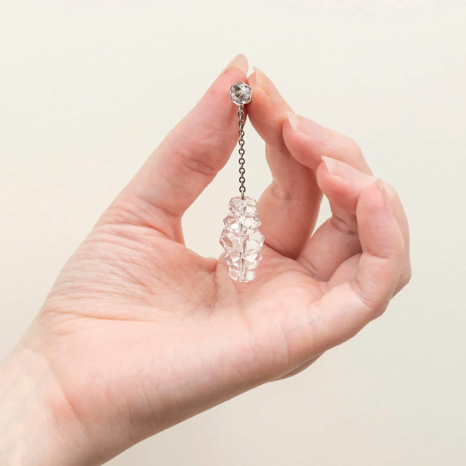 Retro Sterling + Rock Quartz Crystal Rondelle Dangle Earrings - Image 4