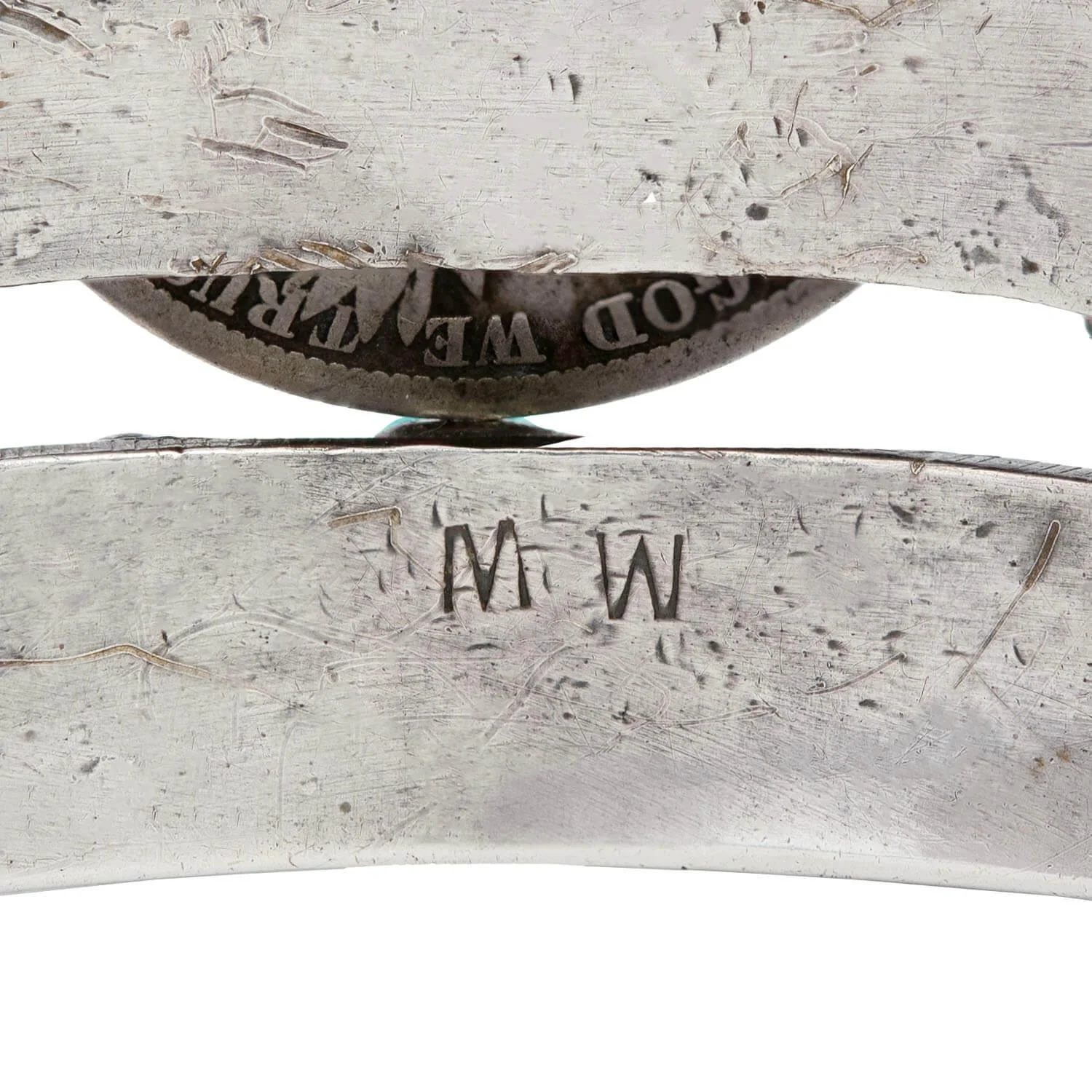 Retro Sterling Silver and Turquoise Half Dollar Cuff - Image 5