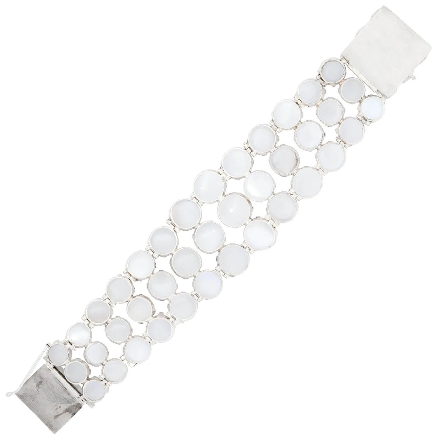 Retro Sterling Silver Moonstone Wide Link Bracelet - Image 3