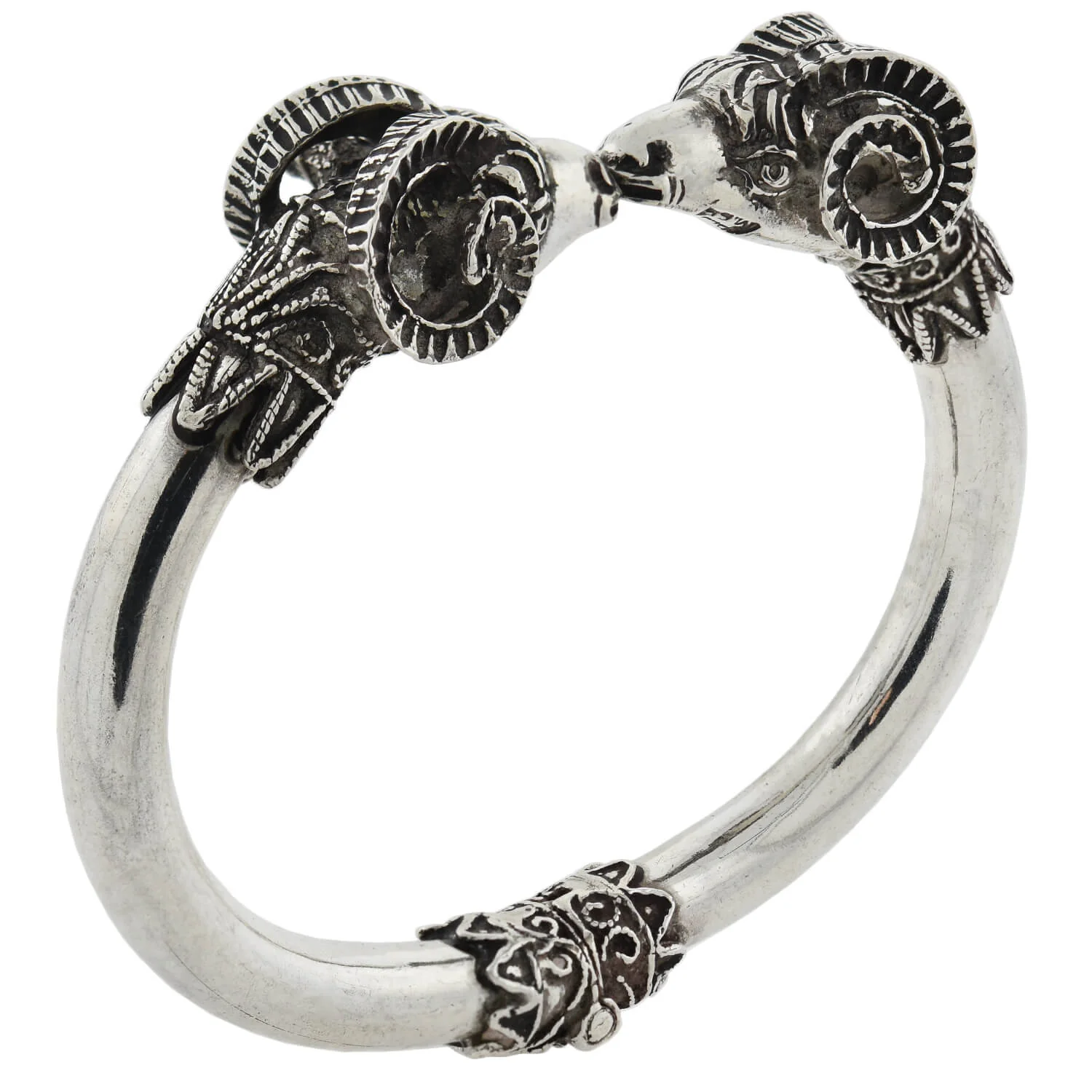 Retro Sterling Silver Ram's Head Hinged Bangle Bracelet - Image 3