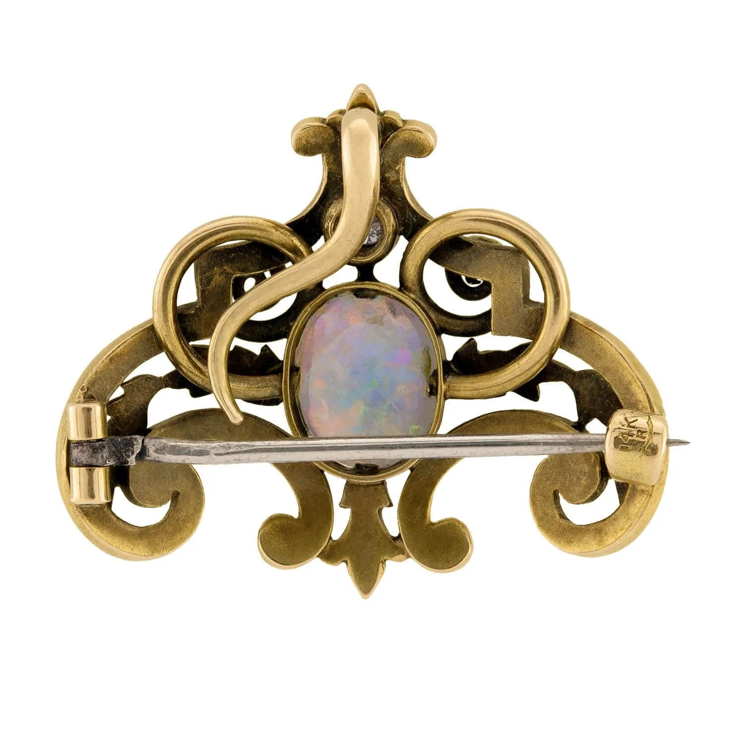 RIKER BROS. Art Nouveau 14k Opal and Diamond Lavalier Pin/Pendant - Image 3