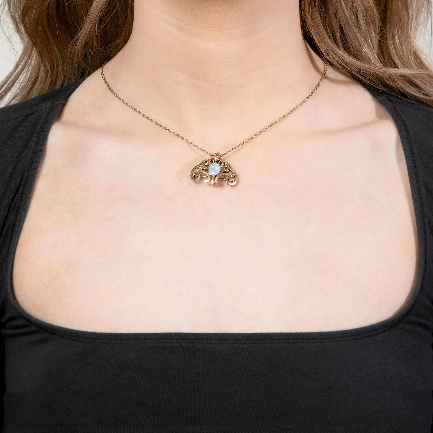 RIKER BROS. Art Nouveau 14k Opal and Diamond Lavalier Pin/Pendant - Image 4