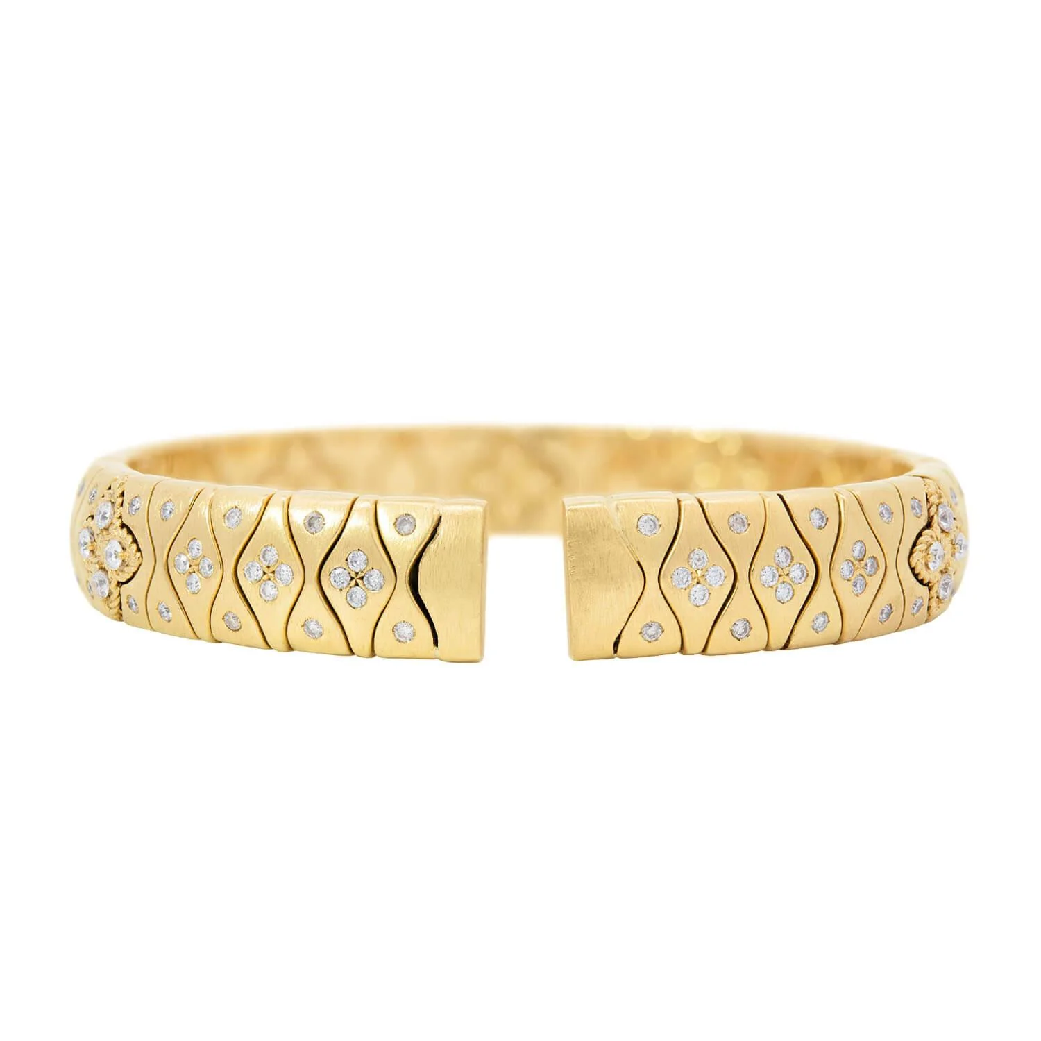 ROBERTO COIN Estate 18k Diamond Royal Princess Flower Flexible Cuff Bracelet - Image 4